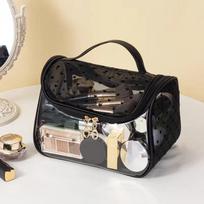 Portable Large Capacity Mesh Makeup Bag Heart Pattern Zipper Toiletry Organizer Transparent Storage Bag Outdoor juoda