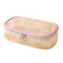New Pink Beige Mesh Cosmetic Bag Gauze Cartoon Bear Makeup Bag Large Capacity Toiletries Bag Travel Outdoor