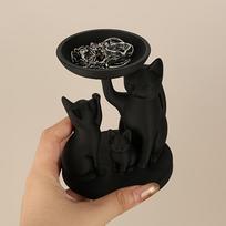 Dark Black Cat Family Storage Tray, Retro Cute Desktop Organizer, Exquisite Decorative Tray for Sundries Storage