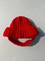 Maltese Dog Beanie Hat, Cozy Soft Knit with Ear Flaps, Cute Playful Dog Design, for Small Dogs, Red & Winter, Indoor/Outdoor Use raudona