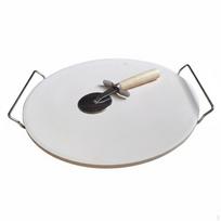3 Pieces Pizza Stone Set High Temperature Resistant with Rack and Cutter Even Heat