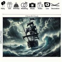 2D Jolly Roger Flag Pirate Ship Background for Birthday & Festival 47.2x31.5inch/120*80cm