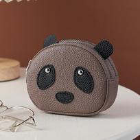 Cute Panda Coin Purse Mini Double Zipper Wallet PU Leather Cartoon Earphone Storage Bag for Women Kids Key Pouch