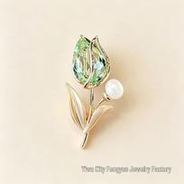 Tulip Light French Style Mini Brooch Corsage 18K Gold Plated Copper Waist Cincher Accessory 18K Gold Plated geltonai žalia