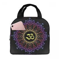 Gold Golden Mandala Om Yoga Aum Ohm Henna Insulated Lunch Bag for Women Kids Leakproof Food Boxes Thermal Lunch Box Tote One Size