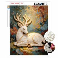 5D Pearl Art Majestic Deer Floral Design DIY Enamel Inlaid Painting Frameless Wall Decor Handmade Craft Gift for Home Bedroom Living Room 30x40cm