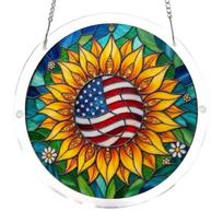 Acrylic Sunflower Pattern Window Hanging Suncatcher with Flag Design 2D Decorative Panel for Home or Office Windows one size