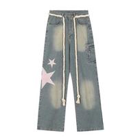 Women Fashion Wide Leg Baggy Jeans Streetwear Vintage Baggy Denim Pants Lady Korean Retro Patchwork Red Heart Oversized Trousers S balta