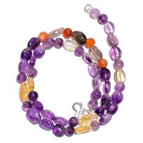 Natural Amethyst Citrine Carnelian Gemstone Smooth Beads Necklace 17  UB-4684 UB-4684
