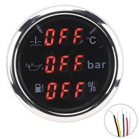 2 colių 3-in-1 matuoklis Aušinimo skysčio temperatūra Alyvos slėgis Kuro lygio matuoklis Europos standartas 0–190 Ohm Black dial