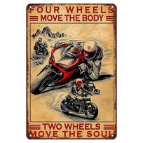 DORA Tin Sign Retro Wall Art Two Wheels MoveThe Soul Sign Weathered Finish Ideal for Cafe Interiors Home Decor  Unforgettable BikerGifts 20x30cm（7.8x11.8inch）