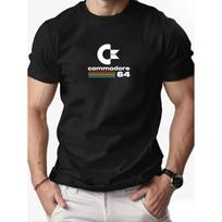 Men's Retro Commodore 64 Gaming T-Shirt - Vintage 80s Computer Design, Soft Breathable /Elastane Blend, Black with White Logo & Rainbow Stripe, S juoda