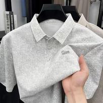 Men's Light Grey Heather Short Sleeve Polo Shirt With Subtle Texture M pilka