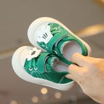 Children's Bear Velcro Canvas Shoes - Soft Sole for Boys & Girls (Spring/Autumn 2026) 24 žalia