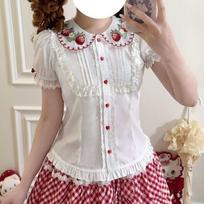 Japanese Women Blouses Lolita Style Sweet Shirts Blusas Mujer De Moda Peter Pan Collar Puff Sleeve Tunic White Blouse Tops XS balta