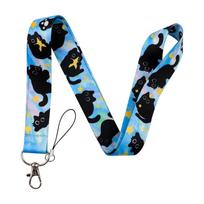 Black Cat Credential Holder Lanyards Adjustable Length DIY Hang Rope ID Card Neck Strap Retractable Multi-Purpose