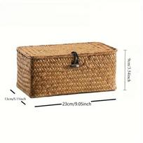 Handmade Vintage Straw Woven Basket, Multiscene Desktop Storage Box, Suitable for Bathroom Organizing, Underwear Storage