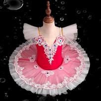 Children's Little Swan Ballet Tutu Tulle Skirt Girls Dance Performance Costume 110 raudona