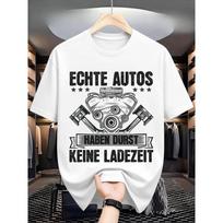 Men's Graphic T-Shirt| German Car Engine Design with Real Cars Have Thirst No Charging Time Slogan- Casual Motorsport Tee for Car Enthusiasts S balta