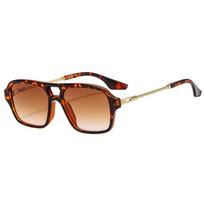 Trendy Retro Hong Kong Style Aviator Sunglasses with Double Beam Square Frame & Metal Temples for Women