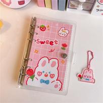 Transparent 6 Rings Planner Book Binder Notebook School Handbook Diary Journal Spiral Note Book flower rabbit