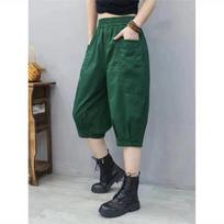 Cropped Pants Women's Summer Loose Summer Harem Pants M tamsiai žalia spalva