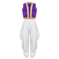 Berniukų Mergaičių Arabiškas Kostiumas Laisva Liemenė ir Dhoti Kelnės Rinkinys Satino Kelnės Elastingas Juosmuo Laisvas Kirpimas Cosplay Apranga 5-6 Years violetinė