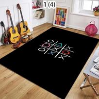 Tic Tac Toe Game Living Room Rug Colorful Symbols Pattern Retro Gaming Style Soft Non-Slip Carpet Kids Room Playroom Floor Mat 40X60CM