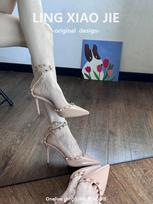 Nude High Heels: Women's 2025 Summer Rivet Closed-Toe Stilettos 37 kūno spalva