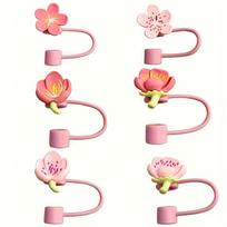 6pcs Sakura Silicone Straw Covers Compatibility Stanley Cup 10mm Drinking Dust Stopper Cap Straw Tips Cover Cup Accessories