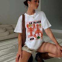 Wounisex Retro Style Lobster Lover T Shirt Short Sleeve Y2k Aesthetic Tops Seafood Vacation Tee Shirt Egirl Cute Fashion Clothes S įvairiaspalvis