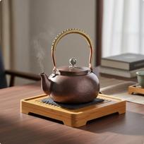 Hammered Copper Teapot Decorative Handmade Kettle Chinese Design Water Boiler for Office 1.2L