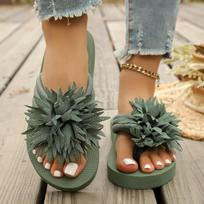 Women's Flower Embellished Flip Flops 2026 Spring Summer New Large Size Comfortable Rubber Sole Casual Sandals 36 žalia