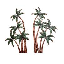 Metal Wall Art Palm Tree Silhouette Set Rustic Iron Craft Creative Decorative Hanging Sculptures for Indoor Outdoor Home and Office Display one size