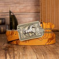 Western Cowboy Pegasus Buckle Retro PU Leather Unisex Belt 120 cm geltona