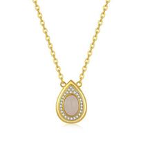 Women's Pink Crystal Water Drop Necklace - S925 Sterling Silver, Light Luxury, High-End Design, Simple Fashionable Clavicle Chain. 925 Silver rožinio kvarco spalva