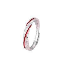 Tichya Mobius Couple Rings: S925 Sterling Silver Red Thread Open Rings with Simple Niche Design. Adjustable Open