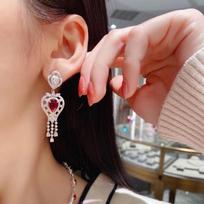 Elegant Ruby and Zirconia Stud Earrings for Women - Trendy French Design, Light Luxury, Versatile.