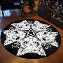 Gothic Satanic Cat & Goat Round Area Rug, Dark Aesthetic Throne Pattern Floor Mat Non-Slip Washable Circle Carpet for Home Decor Diameter 60cm