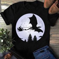 Santa Dragon Sleigh Santa Dragon Full Moon Mens Dragon T Shirts Cute Dragon Tees Cotton Tops S juoda