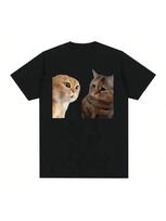 Wounisex Funny And Cute Cat Talking Meme Pattern Fashion T-Shirts Casual Summer Short Sleeve Cute Top Tee Shirt 01336 S įvairiaspalvis