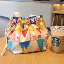 Lunch Bag Cartoon Flowers Canvas Lunch Box Drawstring Picnic Tote Eco Bento Bag Handbag Dinner Container Food Storage Bags
