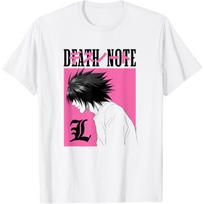 Death Note L Profile in Pink Box with Show Logo Anime T-Shirt S balta