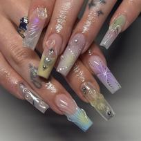 French 3D Gradient Butterfly Press-on Nails - Colorful Square Y2K Stickers, Hot Selling Manicure Set JP3126 [With Glue]