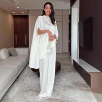 2026 Spring White Wide-Leg Pants Suit: Casual Two-Piece with Irregular Design Medium balta