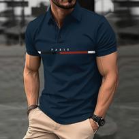 Men's Slim Fit Casual Polo T-Shirt With French Flag Inspired Print For Daily Wear S tamsiai mėlyna spalva