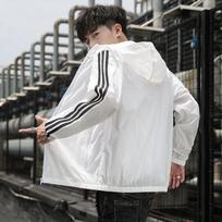 Men's Striped Lightweight Hooded Sun Protection Windbreaker Jacket M balta