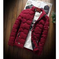 Men Winter Warm Thick Jacket Casual Parkas Hoodie Cotton Solid Color Zipper Warm Korean Style Fitness Fashion Men's Coat L vyno raudonos spalvos