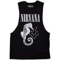 Nirvana Unisex Vest T-Shirt: Seahorse & Logo Mono (Black) (XX-Large) 4XL