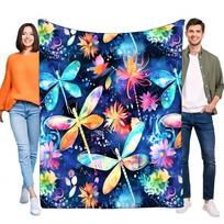Vibrant Dragonfly Floral Blanket Cozy Soft Microfiber Throw for Bed Sofa, Perfect for Home Décor, Lightweight, Ideal Gift for Al 130x150cm51x59in